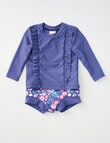 Teeny Weeny Ditsy Flower Long-Sleeve Swim Top & Nappy Set, 2-Piece, Navy product photo View 02 S