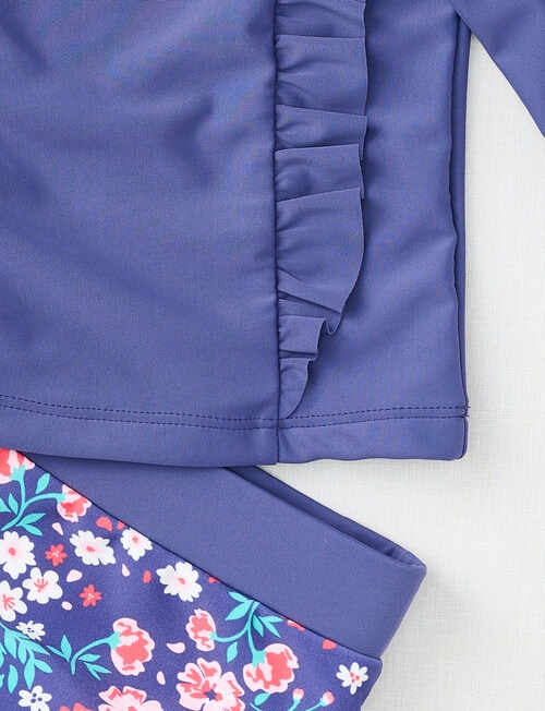 Teeny Weeny Ditsy Flower Long-Sleeve Swim Top & Nappy Set, 2-Piece, Navy product photo View 03 L