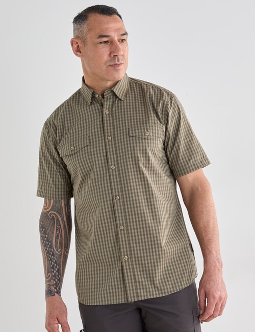 Kauri Trail Cooper Grids Short Sleeve Shirt, Khaki product photo