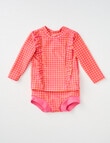 Teeny Weeny Check Long-Sleeve Swim Top & Nappy Set, 2-Piece, Coral product photo View 02 S