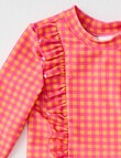 Teeny Weeny Check Long-Sleeve Swim Top & Nappy Set, 2-Piece, Coral product photo View 03 S