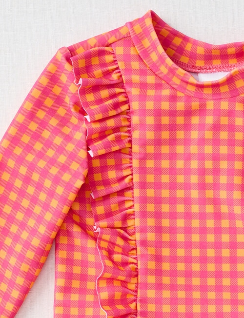 Teeny Weeny Check Long-Sleeve Swim Top & Nappy Set, 2-Piece, Coral product photo View 03 L