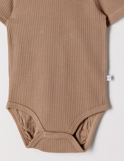 Teeny Weeny Rib Essentials Short Sleeve Bodysuit, Taupe product photo View 02 L