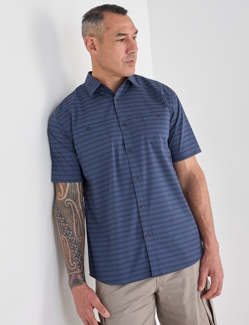 Kauri Trail Base Stretch Short Sleeve Shirt, Denim Blue product photo View 06 L