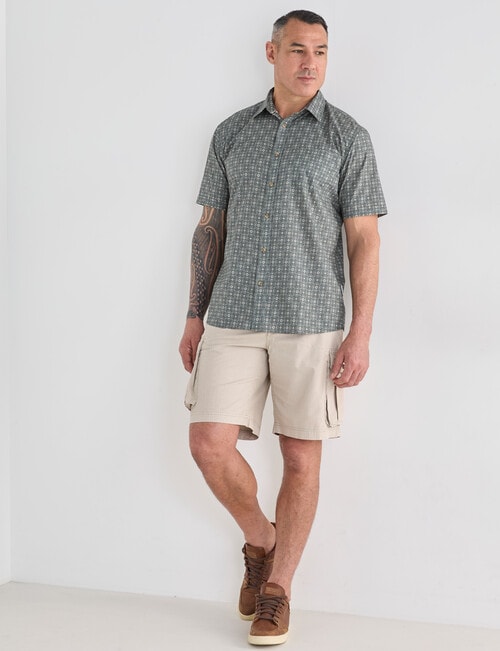 Kauri Trail Print Lawn Star Short Sleeve Shirt, Khaki product photo View 03 L