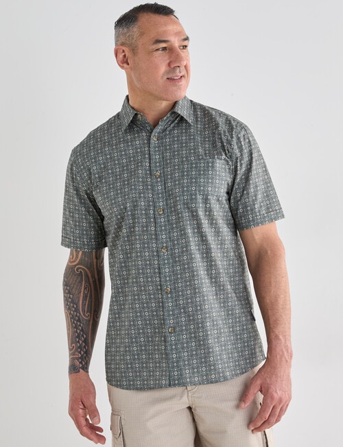 Kauri Trail Print Lawn Star Short Sleeve Shirt, Khaki product photo View 06 L