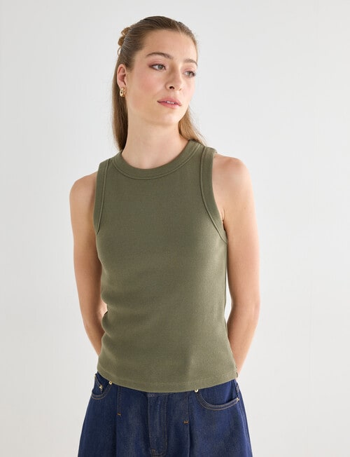 Mineral Hazel Rib Tank Top, Khaki product photo View 04 L