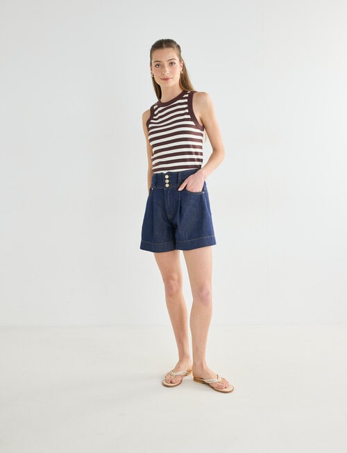 Mineral Hazel Rib Tank Top, Chocolate Stripe product photo View 03 L