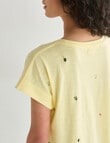 Zest Embroidered Flower Organic Cotton Boxy Tee, Yellow product photo View 06 S
