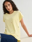 Zest Embroidered Flower Organic Cotton Boxy Tee, Yellow product photo View 07 S
