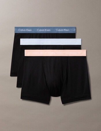 Calvin Klein Cotton Stretch Engineered Trunk, 3-Pack, Indigo, Melon & Blue Waistbands product photo