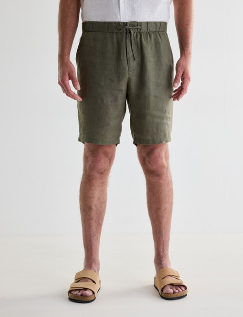 Gasoline Linen Shorts, Khaki product photo