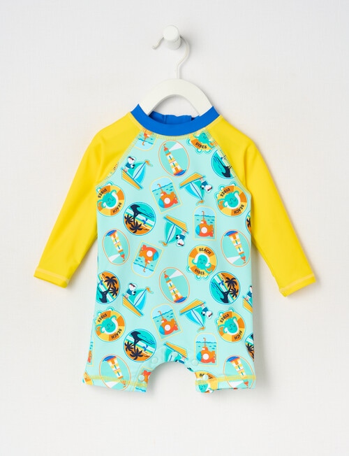 Teeny Weeny Postcards Rash Suit, Aqua & Yellow product photo