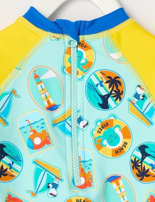 Teeny Weeny Postcards Rash Suit, Aqua & Yellow product photo View 02 L