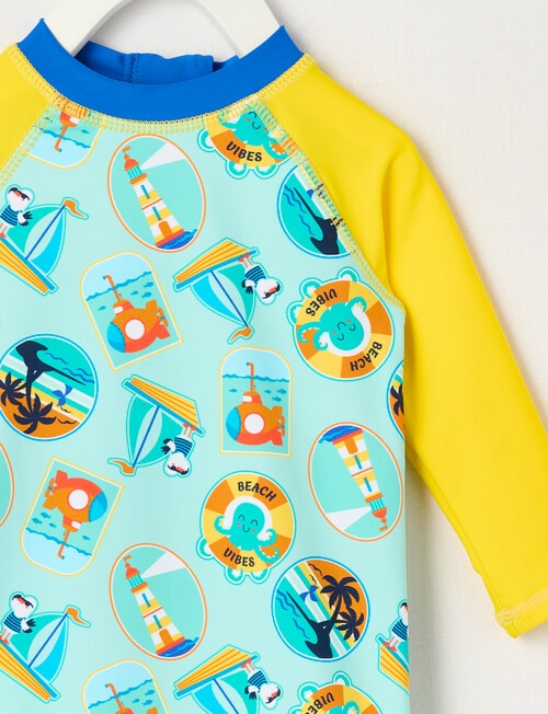 Teeny Weeny Postcards Rash Suit, Aqua & Yellow product photo View 03 L