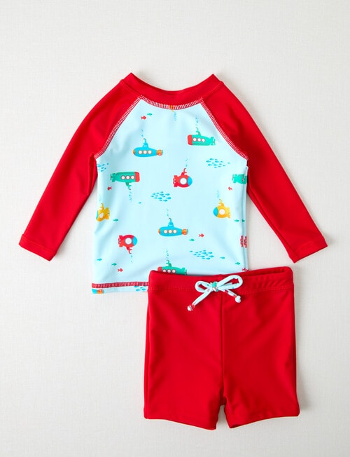 Teeny Weeny Submarines Long Sleeve Rash Set, Blue & Red product photo