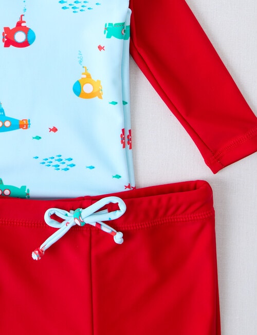 Teeny Weeny Submarines Long Sleeve Rash Set, Blue & Red product photo View 02 L