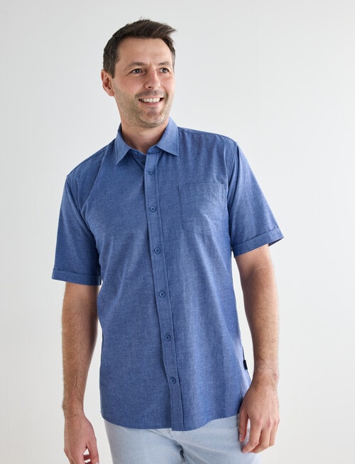 Chisel Linen Blend Short Sleeve Shirt, Blue product photo