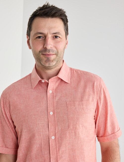 Chisel Linen Blend Short Sleeve Shirt, Peach product photo