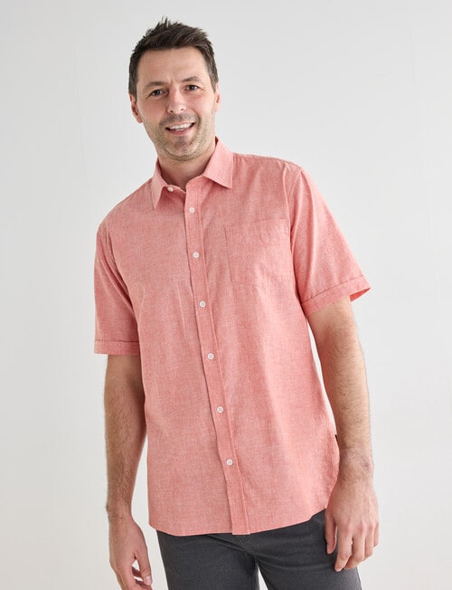 Chisel Linen Blend Short Sleeve Shirt, Peach product photo View 05 L