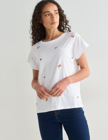 Zest Embroidered Oranges Organic Cotton Boxy Tee White product photo