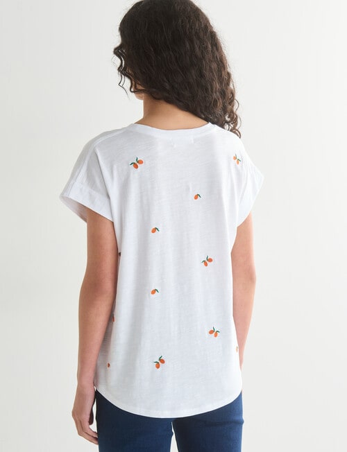 Zest Embroidered Oranges Organic Cotton Boxy Tee White product photo View 02 L