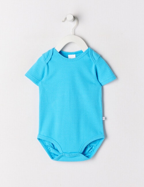 Teeny Weeny Rib Essentials Short Sleeve Bodysuit, Lagoon product photo
