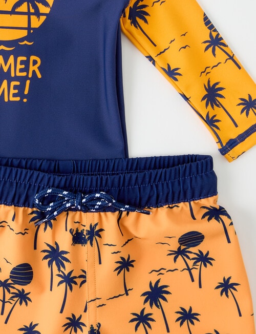 Teeny Weeny Palm Tree Long Sleeve Rash Set, Orange & Navy product photo View 02 L