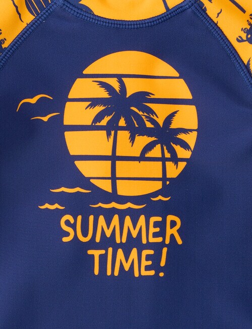 Teeny Weeny Palm Tree Long Sleeve Rash Set, Orange & Navy product photo View 03 L