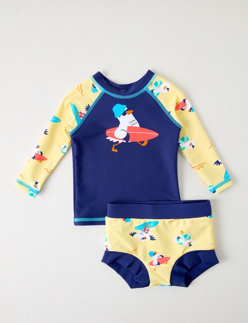 Teeny Weeny Seagull Long Sleeve Rash Top & Nappy Set, 2-Piece, Navy & Yellow product photo