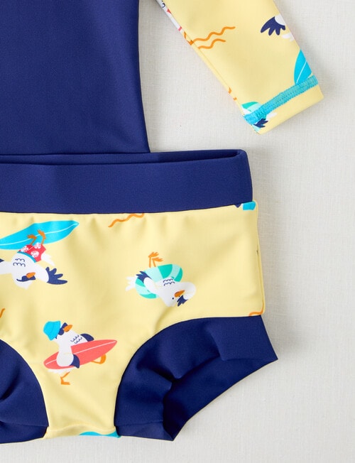 Teeny Weeny Seagull Long Sleeve Rash Top & Nappy Set, 2-Piece, Navy & Yellow product photo View 02 L