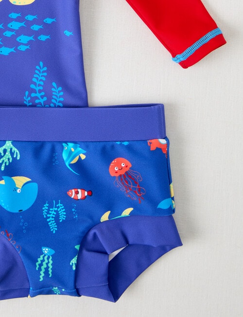 Teeny Weeny Whale Long Sleeve Rash Top & Nappy Set, 2-Piece, Blue & Red product photo View 02 L