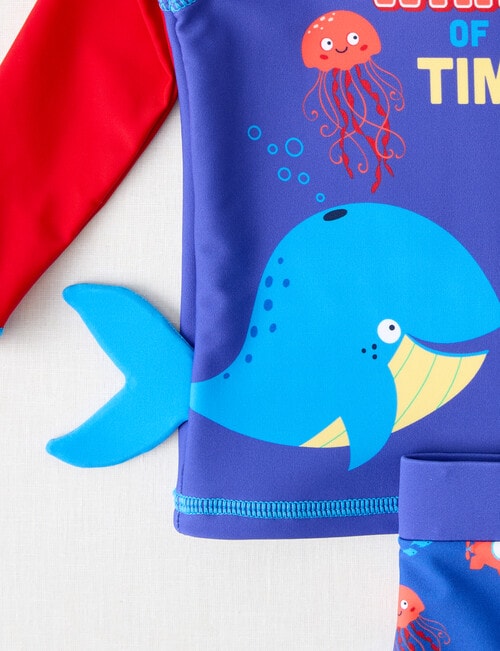 Teeny Weeny Whale Long Sleeve Rash Top & Nappy Set, 2-Piece, Blue & Red product photo View 03 L