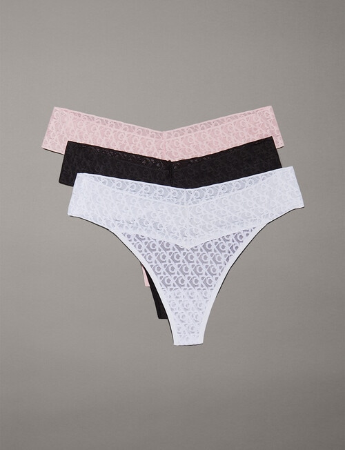 Calvin Klein Logo Lace Low Rise Thong, 3-Pack, Black, White & Pink product photo