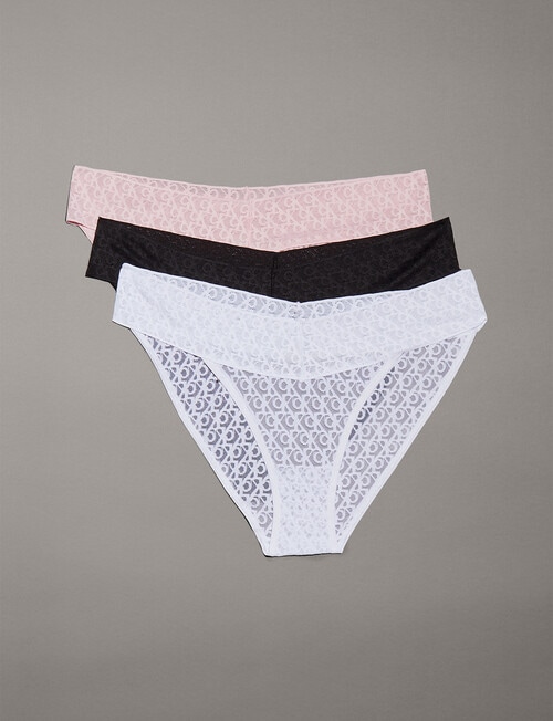 Calvin Klein Logo Lace Low Rise Bikini Brief, 3-Pack, Black, White & Pink product photo