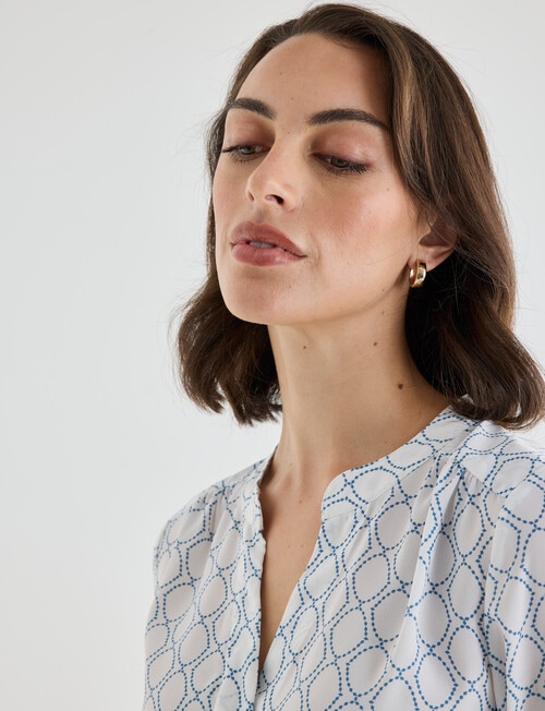 Oliver Black Geometric Print Mandarin Shirt with Cuff, White & Blue product photo View 04 L