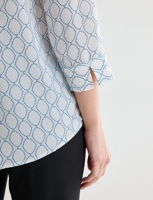Oliver Black Geometric Print Mandarin Shirt with Cuff, White & Blue product photo View 06 L