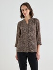Oliver Black Pebble Print Mandarin Shirt with Cuff, Brown product photo