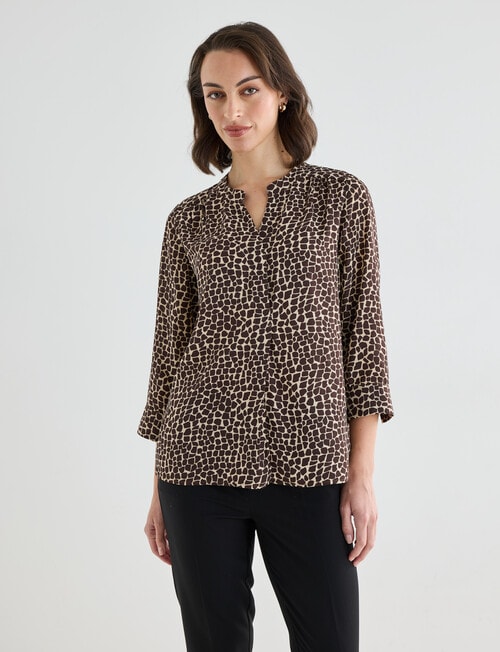 Oliver Black Pebble Print Mandarin Shirt with Cuff, Brown product photo