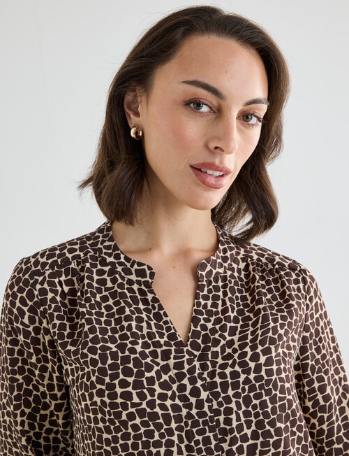 Oliver Black Pebble Print Mandarin Shirt with Cuff, Brown product photo View 06 L