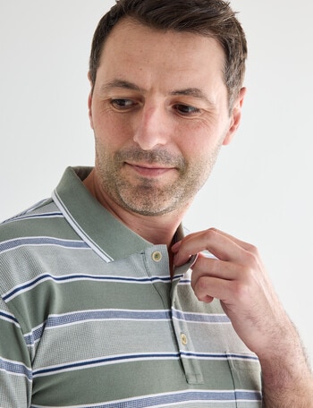 Chisel Multi Stripe Short Sleeve Polo Shirt, Sage product photo