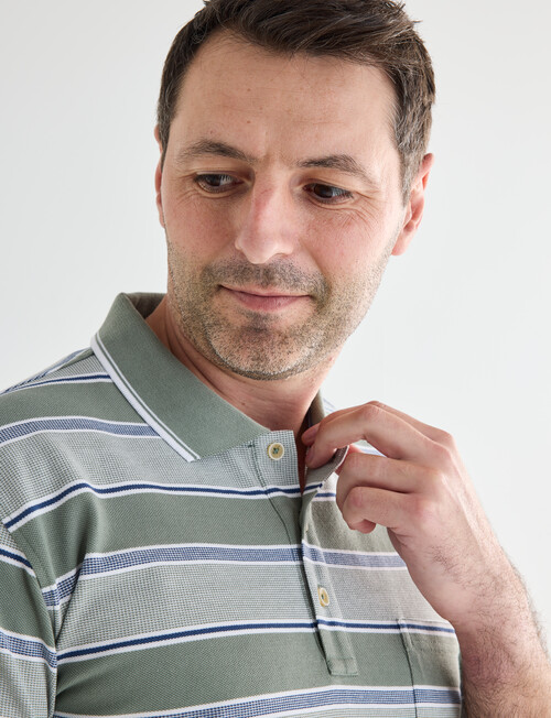 Chisel Multi Stripe Short Sleeve Polo Shirt, Sage product photo