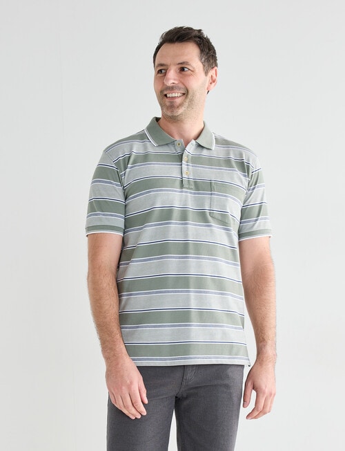 Chisel Multi Stripe Short Sleeve Polo Shirt, Sage product photo View 05 L