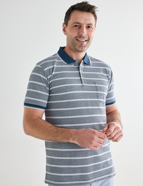 Chisel Small Stripe Short Sleeve Polo Shirt, Petrol product photo