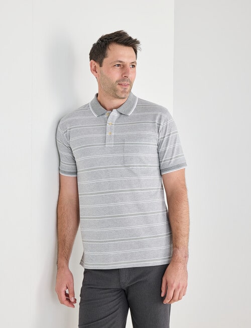 Chisel Multi Stripe Short Sleeve Polo Shirt, Light Grey product photo