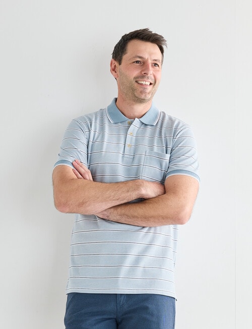 Chisel Small Stripe Short Sleeve Polo Shirt, Teal product photo