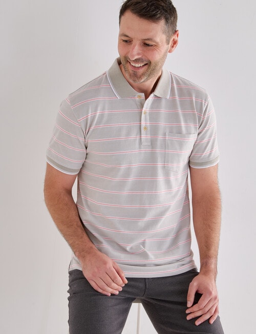 Chisel Small Stripe Short Sleeve Polo Shirt, Taupe product photo