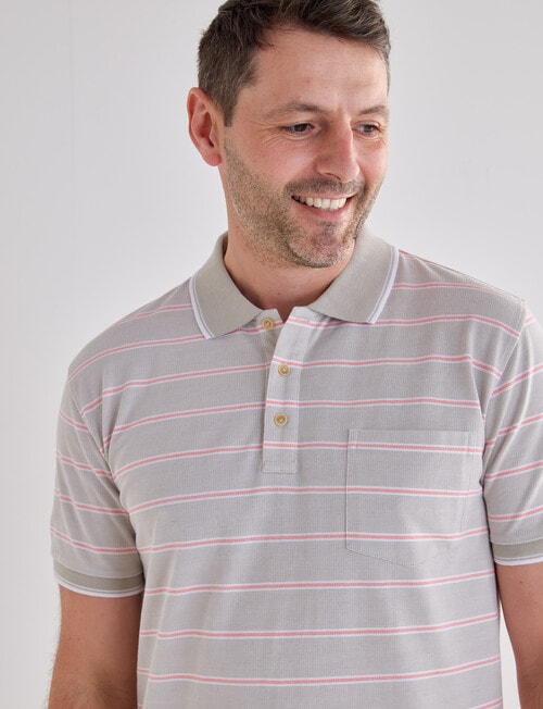 Chisel Small Stripe Short Sleeve Polo Shirt, Taupe product photo View 04 L