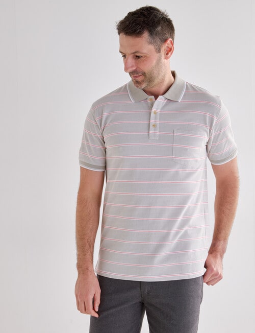 Chisel Small Stripe Short Sleeve Polo Shirt, Taupe product photo View 05 L