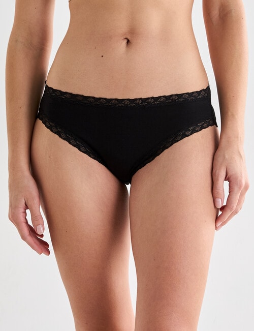 Lyric Lisa Cotton Lace Trim Hi Cut Brief, Black product photo